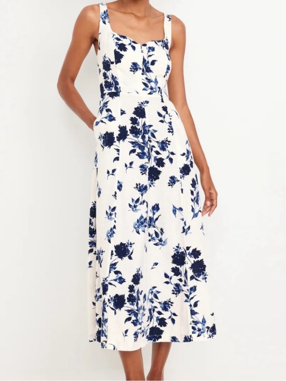 Old Navy White Maxi Dress with Blue Floral Print